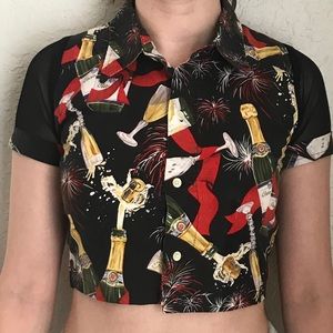 New Year Cropped Button Up with Mesh Sleeves